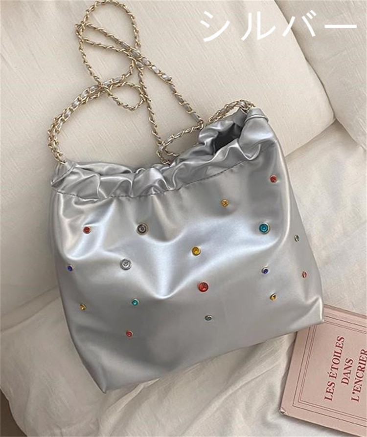 チェーン バッグ カラフルスタッズ付きチェーン巾着バッグ