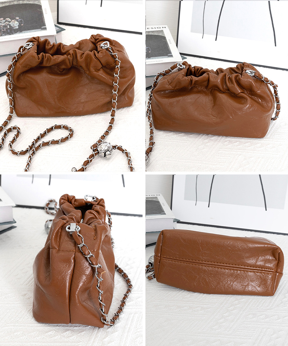 チェーン バッグ 上品光沢チェーンショルダー巾着バッグ