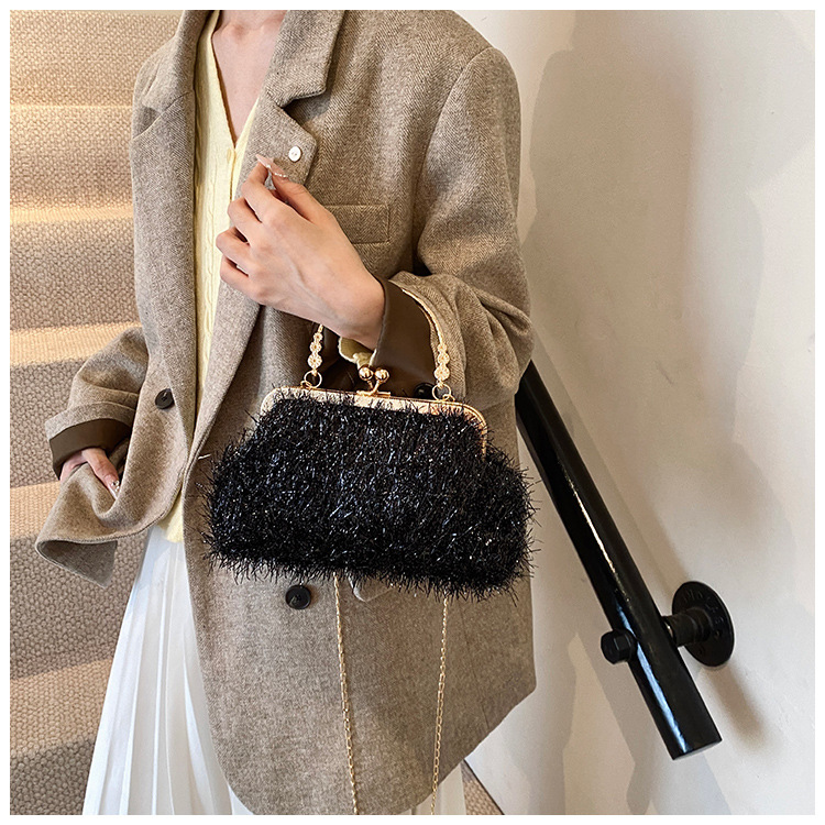 チェーン バッグ 上品なファー調チェーンバッグ ミニがま口ハンドバッグ