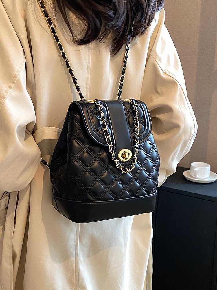 チェーン バッグ 菱形格子 ミニバケット