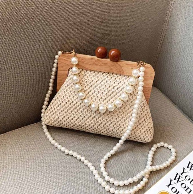 チェーン バッグ パール チェーン がま口バッグ 浴衣対応 3way ショルダー