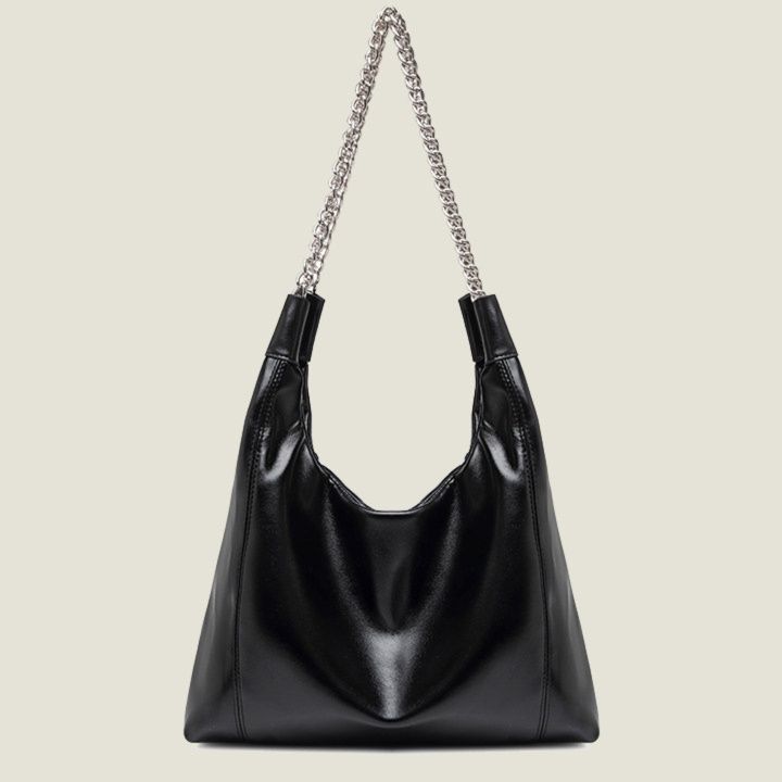 チェーン バッグ 金属製チェーンストラップ付き柔らか素材トートバッグ