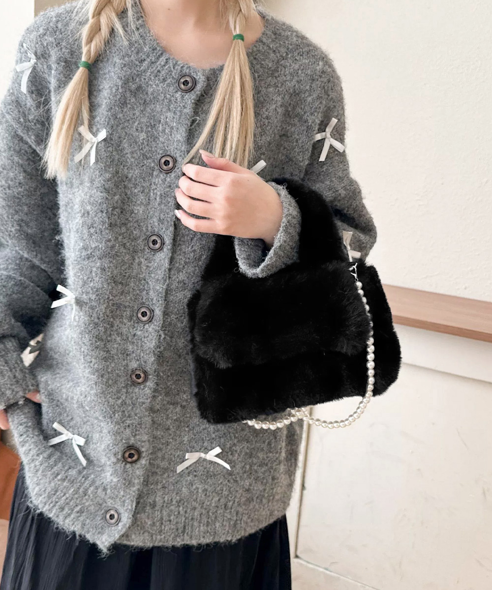 チェーン バッグ ふわふわファーショルダーバッグ パール付き二重持ち