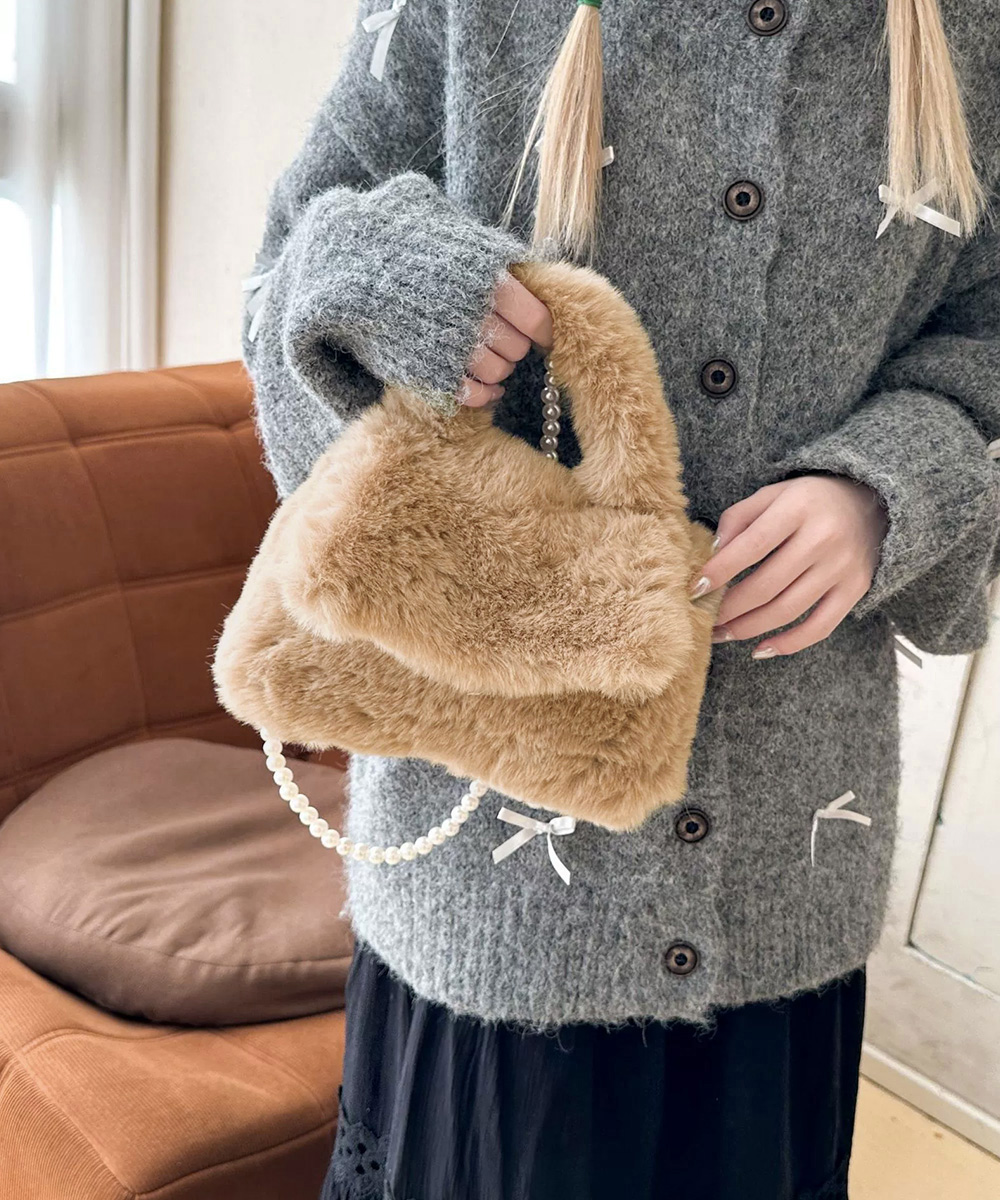 チェーン バッグ ふわふわファーショルダーバッグ パール付き二重持ち