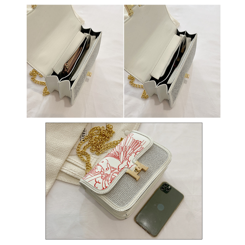 チェーン バッグ 刺繍柄ミニショルダーバッグ 金チェーン付き斜め掛け