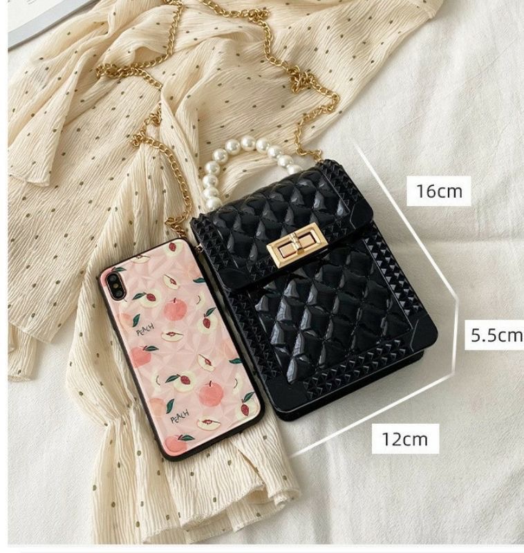 チェーン バッグ キルティング調ミニショルダーバッグ パール付きチェーンバッグ