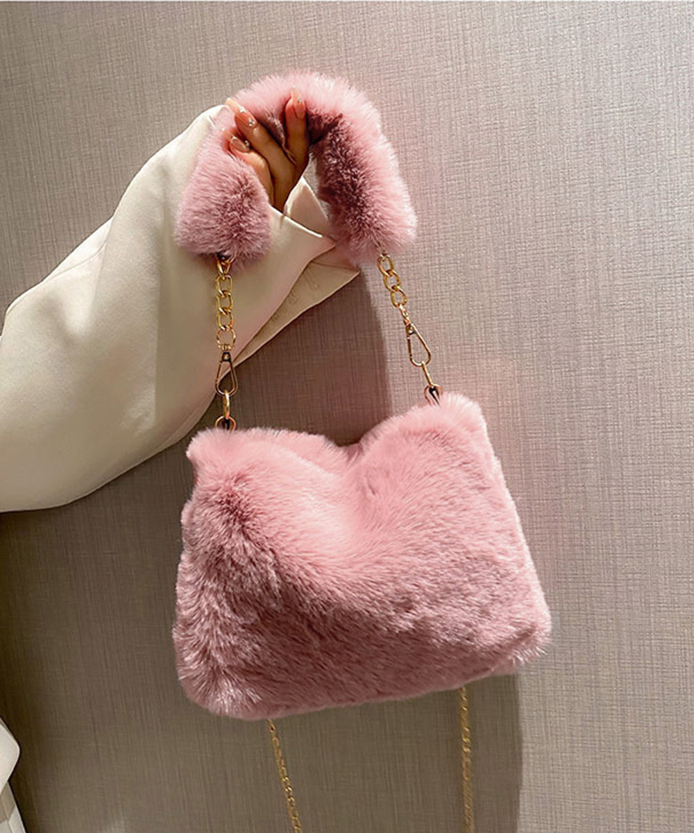 チェーン バッグ ふわふわファー チェーン付き肩掛けバッグ