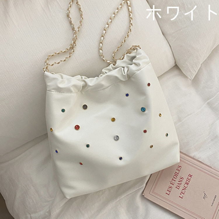 チェーン バッグ カラフルスタッズ付きチェーン巾着バッグ