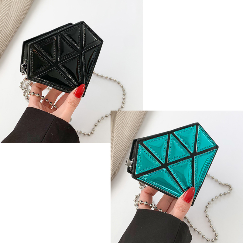 チェーン バッグ ダイヤモンド型ミニショルダーバッグ キラキラ輝く小物入れ チェーン付き