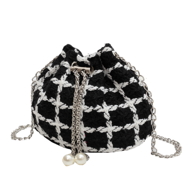 チェーン バッグ ツイード チェーン ショルダーバッグ パール タッセル 巾着