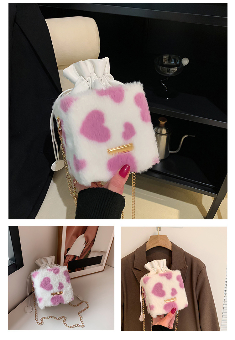 チェーン バッグ 動物柄フェイクファー ミニ巾着ショルダーバッグ