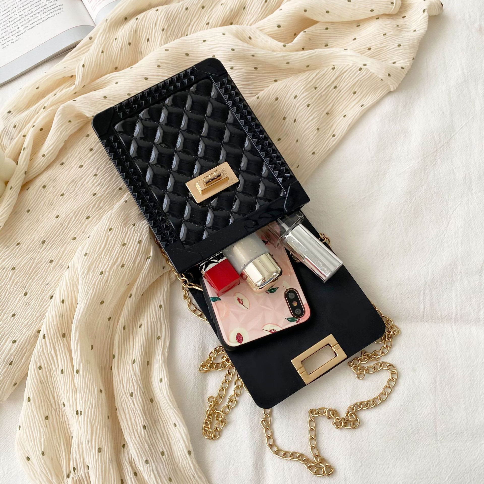 チェーン バッグ キルティング調ミニショルダーバッグ パール付きチェーンバッグ