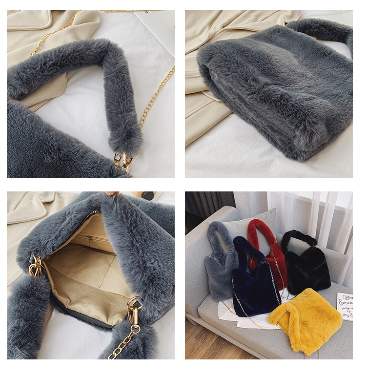 チェーン バッグ ふわふわボアトートバッグ チェーン付き韓国風レディース