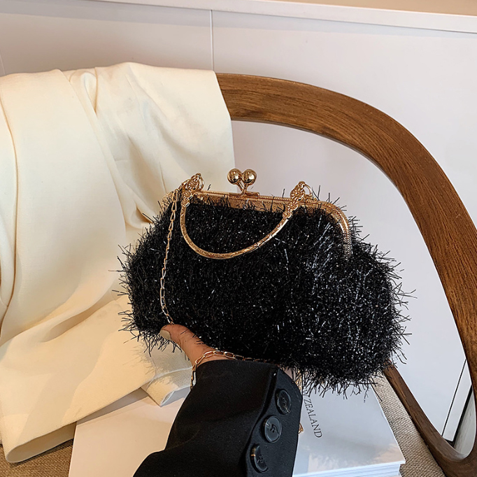 チェーン バッグ 上品なファー調チェーンバッグ ミニがま口ハンドバッグ