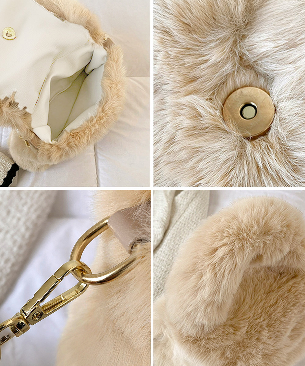チェーン バッグ ふわふわファーショルダーバッグ パール付き二重持ち