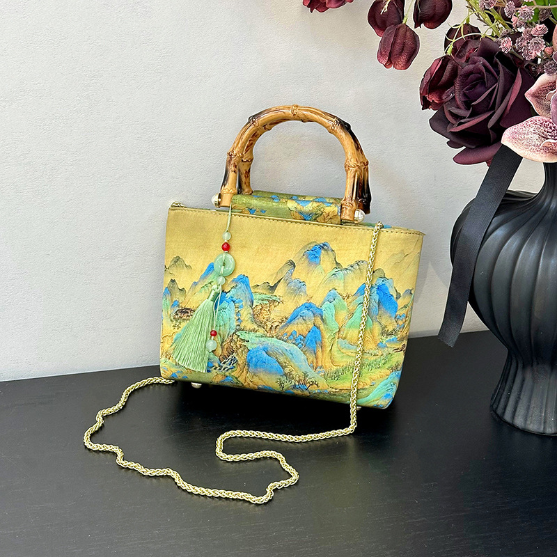 チェーン バッグ 竹持ち手 花絵巻 ミニトート