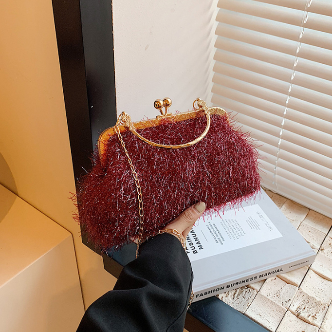 チェーン バッグ 上品なファー調チェーンバッグ ミニがま口ハンドバッグ