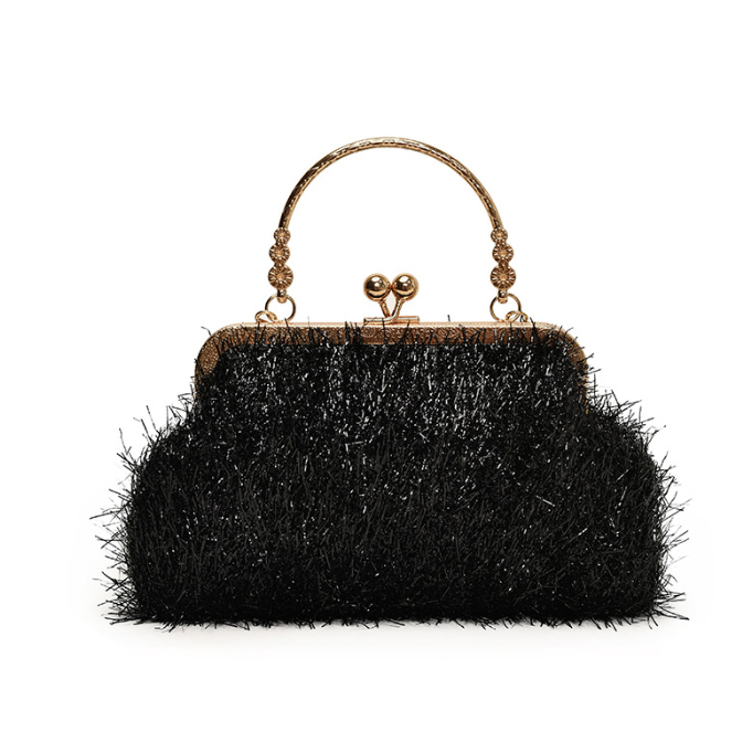 チェーン バッグ 上品なファー調チェーンバッグ ミニがま口ハンドバッグ