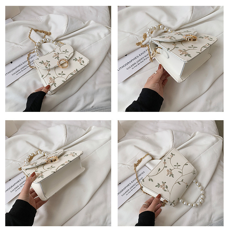 チェーン バッグ 花刺繍パール持ち手ミニバッグ