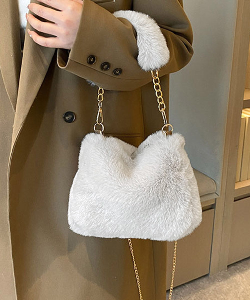 チェーン バッグ ふわふわファー チェーン付き肩掛けバッグ