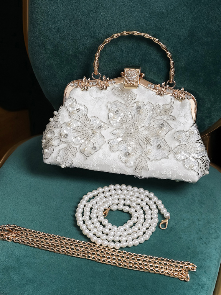 チェーン バッグ 花刺繍がま口チェーンショルダー