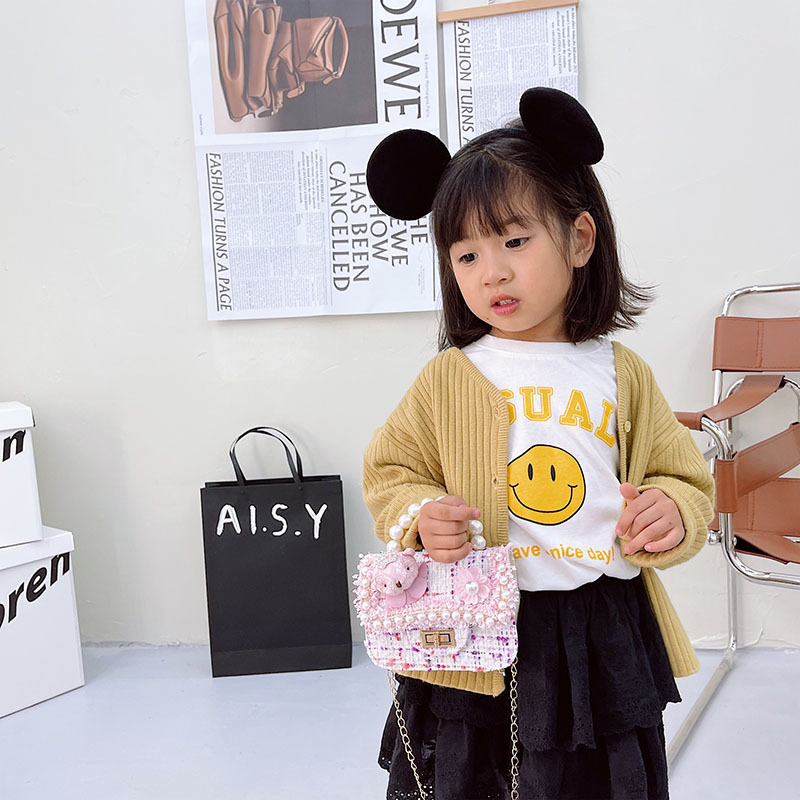 チェーン バッグ 女の子用パール付きチェーンバッグ 可愛い豚デザイン