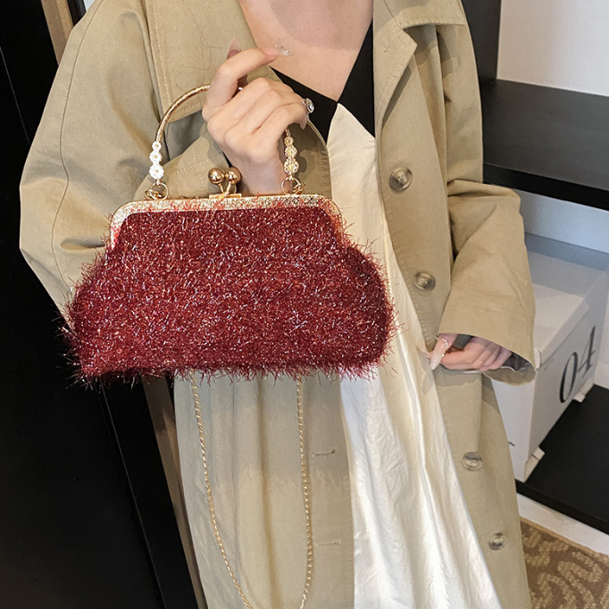 チェーン バッグ 上品なファー調チェーンバッグ ミニがま口ハンドバッグ