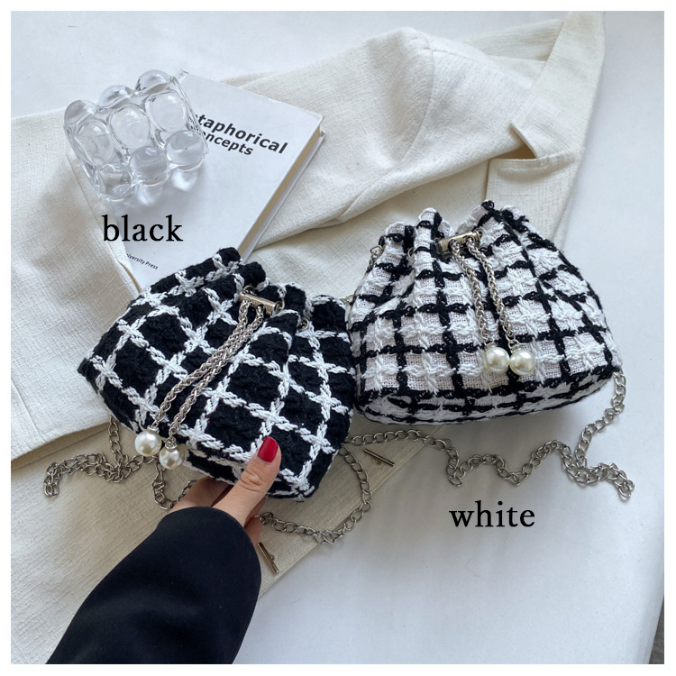 チェーン バッグ ツイード チェーン ショルダーバッグ パール タッセル 巾着