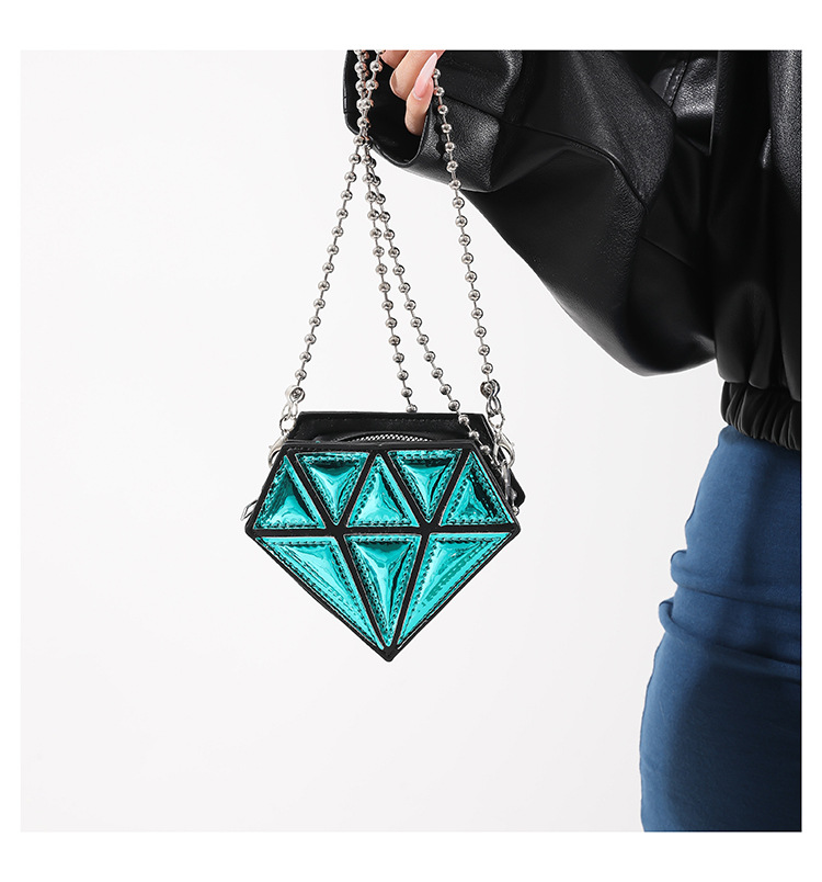 チェーン バッグ ダイヤモンド型ミニショルダーバッグ キラキラ輝く小物入れ チェーン付き