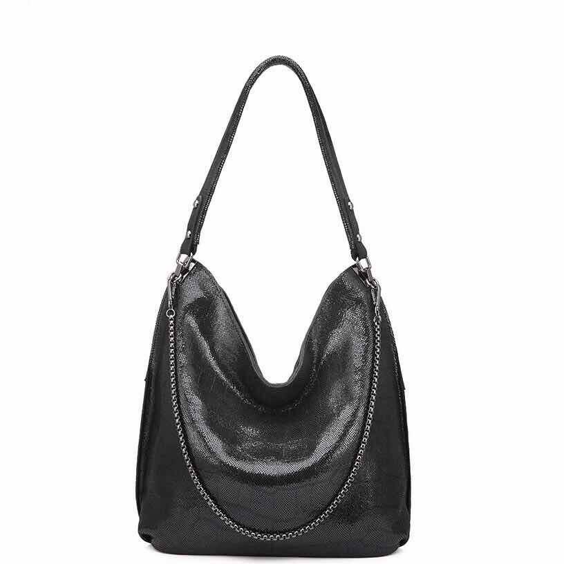 チェーン バッグ 金属装飾付き型押し加工肩掛けトート鞄