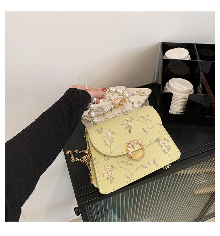 チェーン バッグ 花刺繍パール持ち手ミニバッグ