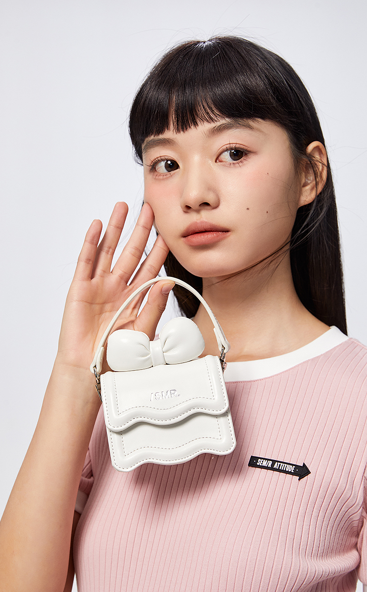 チェーン バッグ ポシェット リボン飾り波型ミニポシェット