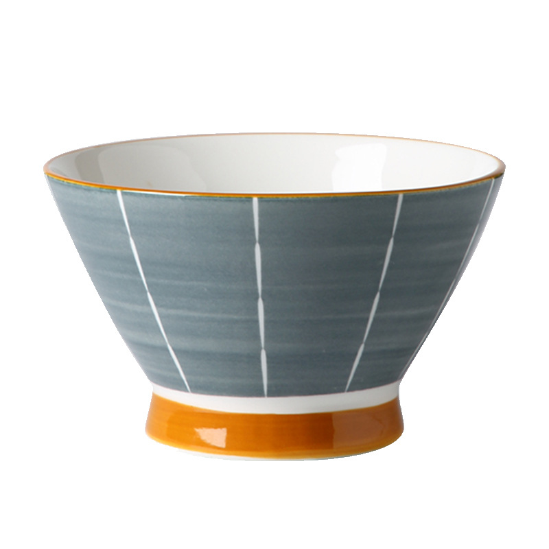 茶碗 北欧縦線模様の高台付き茶碗