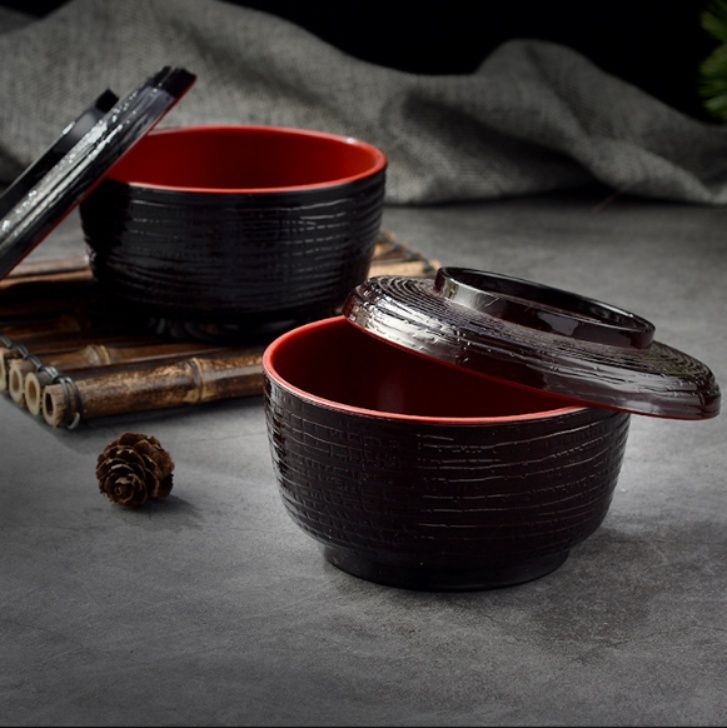 茶碗 和風同心円紋様蓋付き茶碗セット