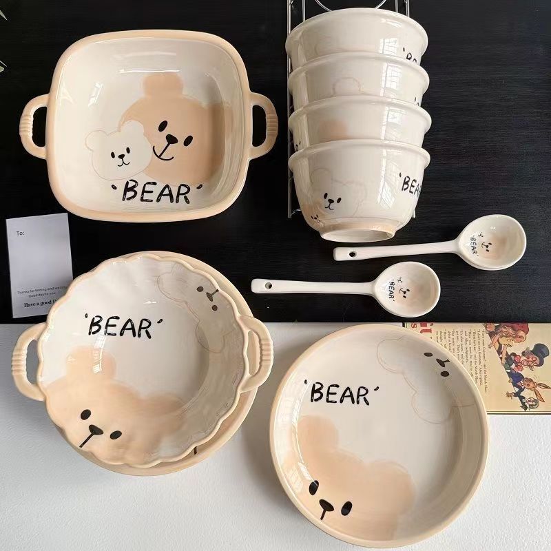 茶碗 くまのイラスト付き陶器茶碗セット食器