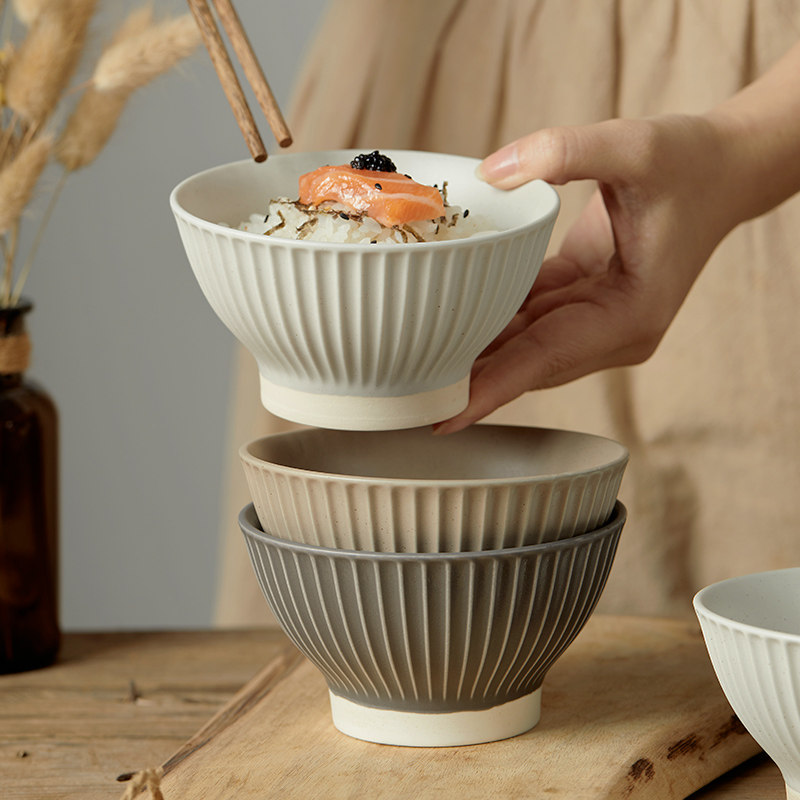 茶碗 縦模様の和風陶器ご飯茶碗