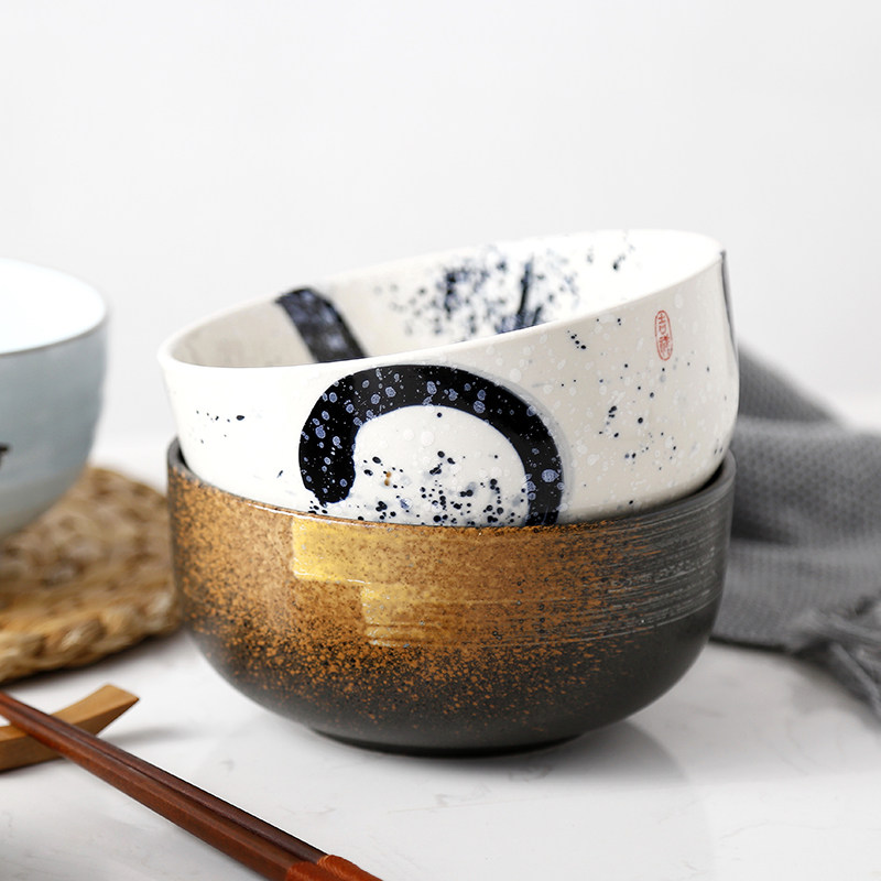 円相模様の和風どんぶり茶碗