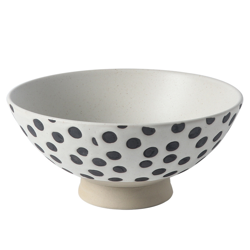 茶碗 手描き風模様の高台付きどんぶり茶碗