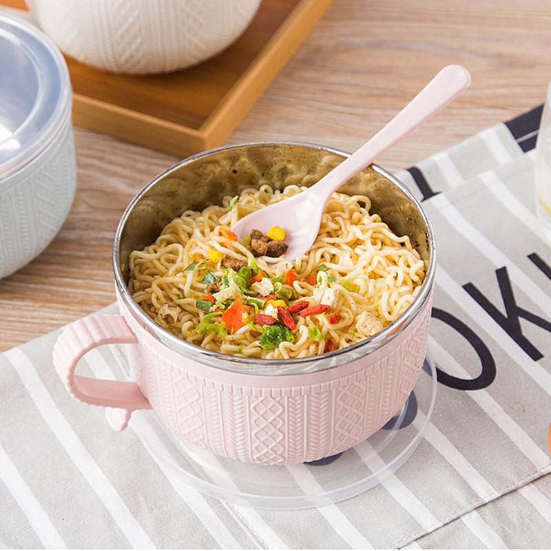 茶碗 取っ手付き二重構造蓋付き茶碗ラーメンボウル