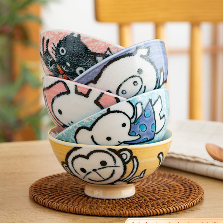 茶碗 にこにこ動物仲間茶碗五個組