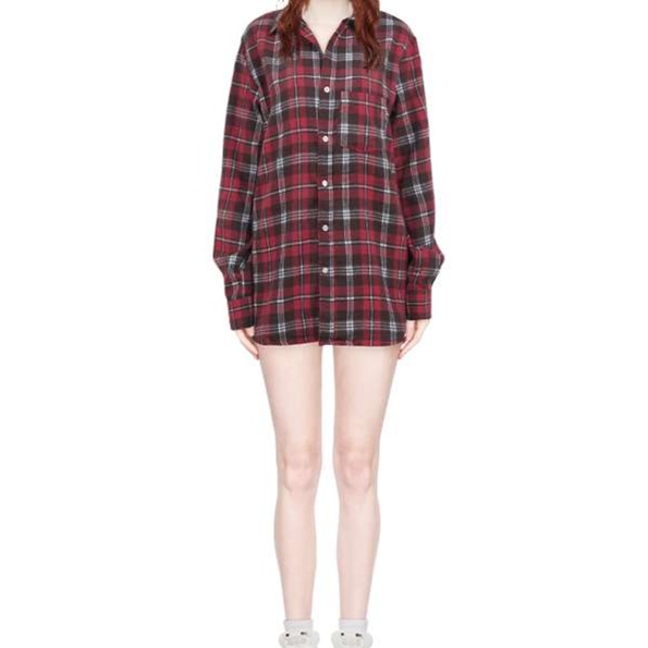 柄シャツ ゆったりチェック柄シャツワンピース