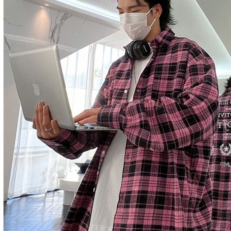 チェックシャツ クラシック格子柄ゆったり長袖シャツ