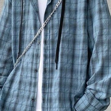 チェックシャツ フード付きゆったりチェックシャツ