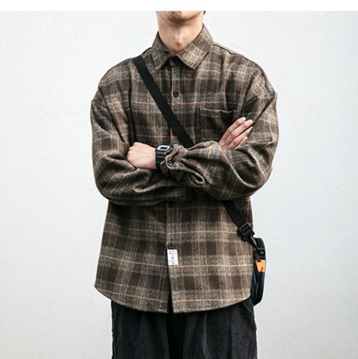 チェックシャツ ゆったりシルエットチェック柄長袖シャツ