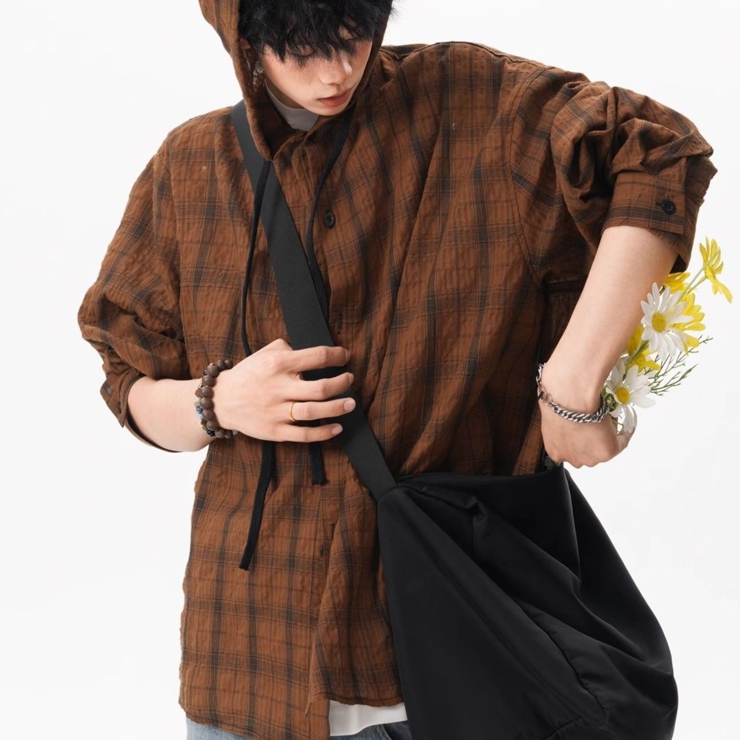 チェックシャツ フード付きチェックシャツ
