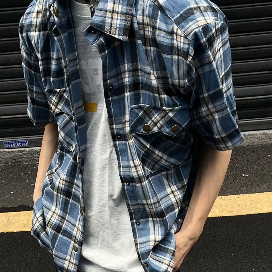 チェックシャツ ゆったりシルエット格子柄半袖シャツ