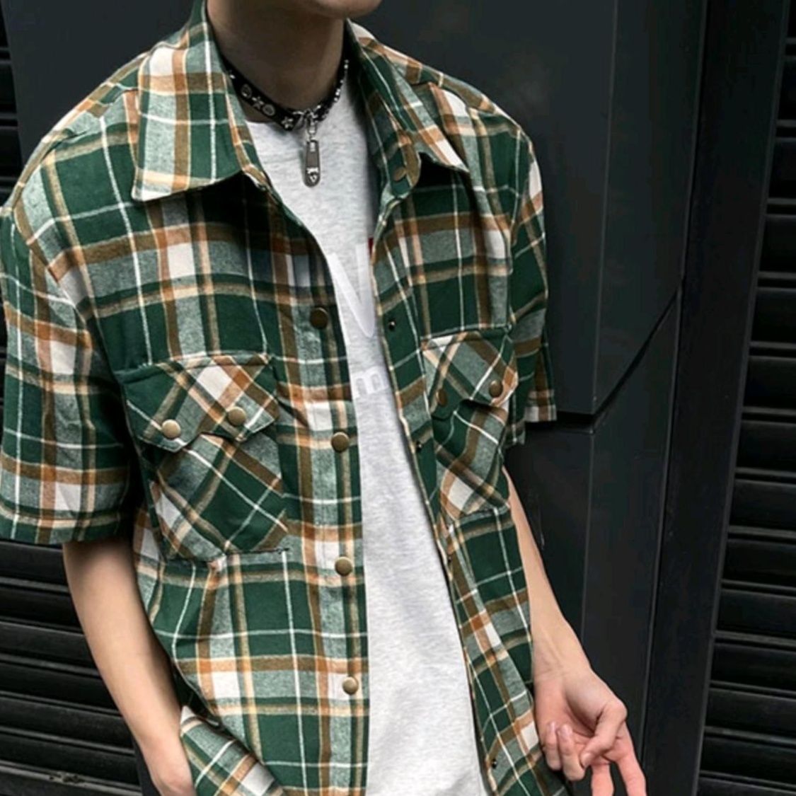 チェックシャツ ゆったりシルエット格子柄半袖シャツ
