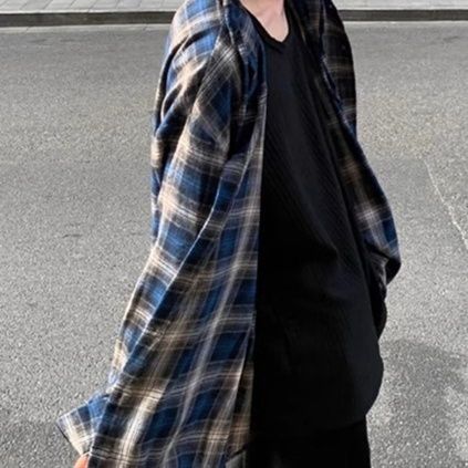 チェックシャツ フード付きゆったりチェックシャツ