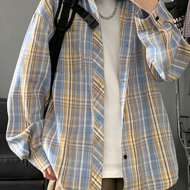 チェックシャツ クラシック格子模様 ゆったり長袖