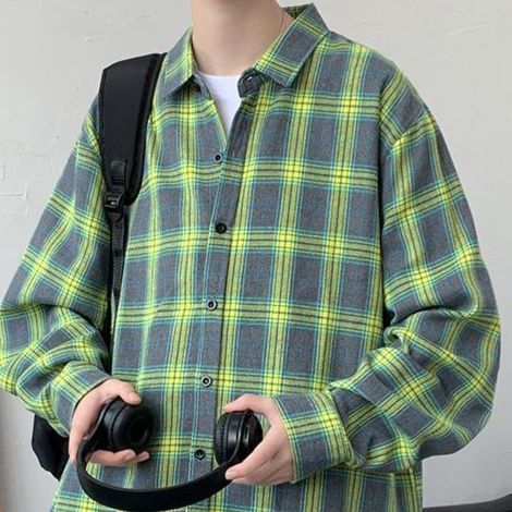 チェックシャツ 格子柄ゆったりシルエット長袖シャツ